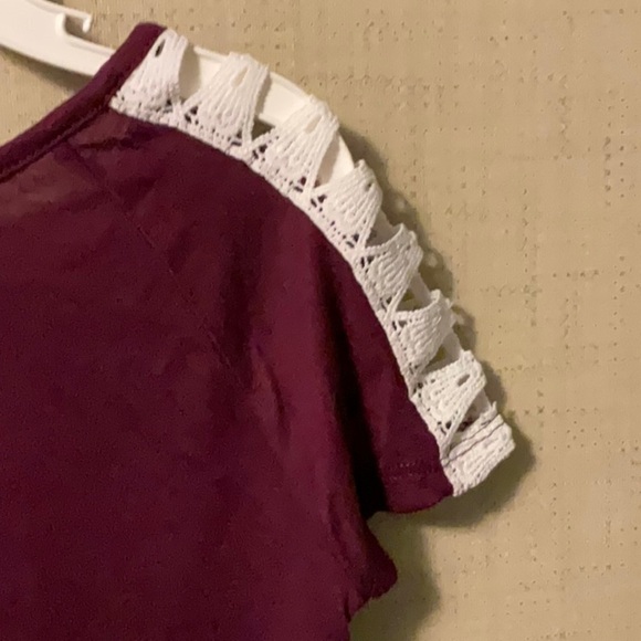 Beautees Burgundy Love Tee with Lace Sleeves - Picture 6 of 10